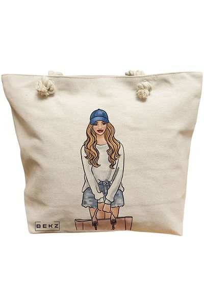 BEKZ Sacosa Textila Cu Fermoar, Geanta Tote, Model Bow & Go 3 38 X 34.5 Cm, Alb, ®