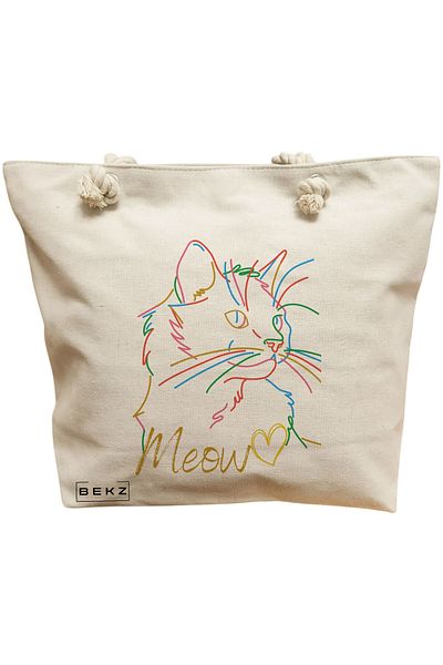 BEKZ Sacosa Textila Cu Fermoar, Geanta Tote, Model The Bookie Girl 23 38 X 34.5 Cm, Alb, ®