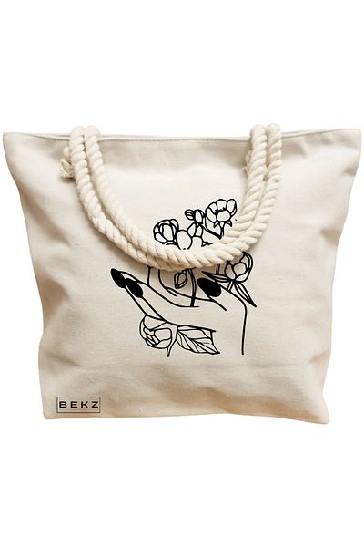 BEKZ Textile Bag With Zipper, Tote Bag, Books And Flowers Model 11 38 X 34.5 Cm, ​​White, ®