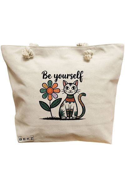 BEKZ Textile Bag With Zipper, Tote Bag, Watercolor Garden 2 Model, 38 X 34.5 Cm, ​​White, ®