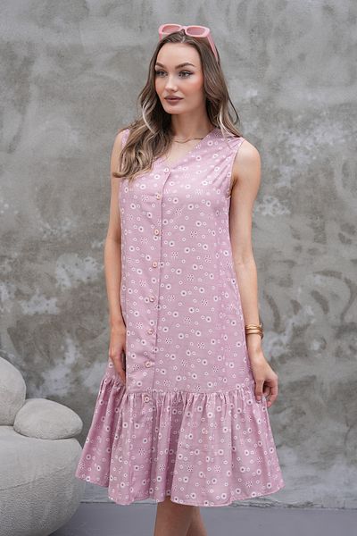 MODAMOR Pink V-Neck Buttoned Floral Patterned Summer Dress