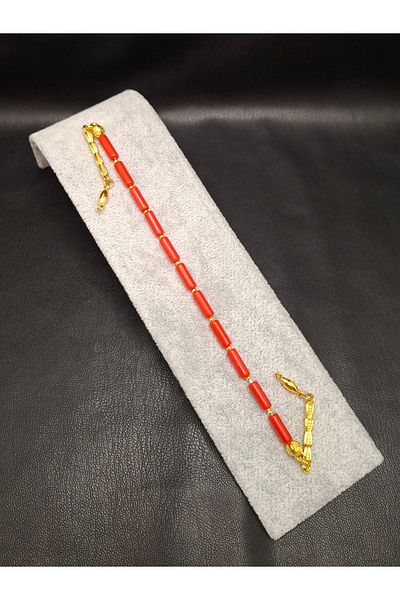 Han Ticarethane 11-Piece Special Design Gold Color Combination Coral Stone Zaza Prayer Beads