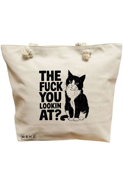 BEKZ Textile Bag With Zipper, Tote Bag, Books And Flowers Model 18 38 X 34.5 Cm, ​​White, ®