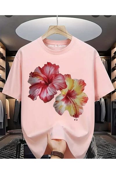 New Shine In Cart 6 and Above Purchases Get 1 T-Shirt as a Gift - Large Size Oversize T-Shirt with Floral Print