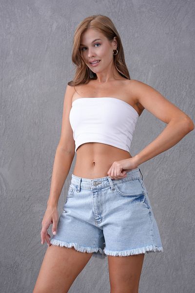WOMAN VISION Pantaloni scurți din denim cu talie înaltă, cu detaliu de buzunar, cu ciucuri albastru Pantaloni scurți din denim 70370
