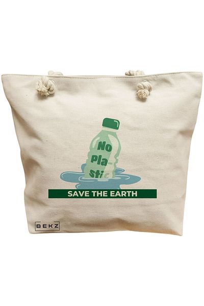 BEKZ Beach bag, No plastic model – Save the earth, 40x51 cm, Cream, BEKZ®