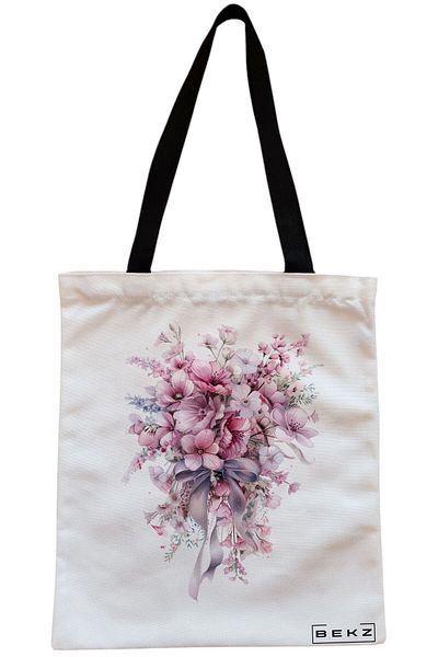 BEKZ Textile Bag With Zipper, Tote Bag, Flower Lady 4, 38x34.5 Cm, ​​White, ®