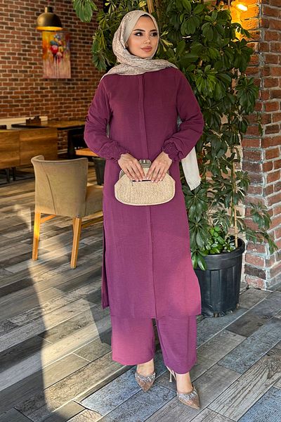 ModaMerve Aerobin Suit with Hidden Buttons 4757Znk903-M Plum