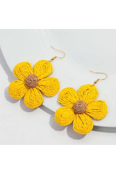 Yıldız Accessory White Daisy Flower Summer Stylish Straw Earrings