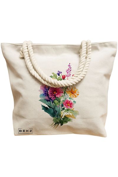 BEKZ Sacosa Textila Cu Fermoar, Geanta Tote, Model Sunshine 38 X 34.5 Cm, Alb, ®