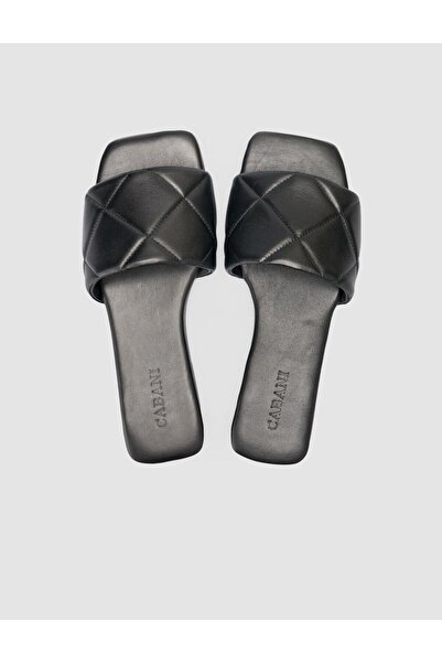 Cabani 100% Genuine Leather Black Quilted Women's Slippers