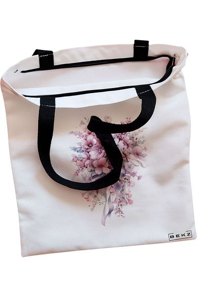 BEKZ Textile Bag With Zipper, Tote Bag, Flower Lady 4, 38x34.5 Cm, ​​White, ®
