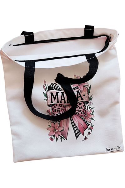 BEKZ Sacosa Textila Cu Fermoar, Geanta Tote, Flower Lady 16, 38x34.5 Cm, Alba, ®