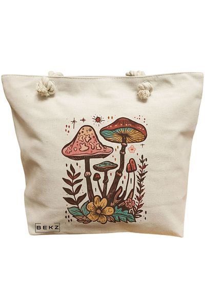 BEKZ Sacosa Textila Cu Fermoar, Geanta Tote, Model Books 8 38 X 34.5 Cm, Alb, ®