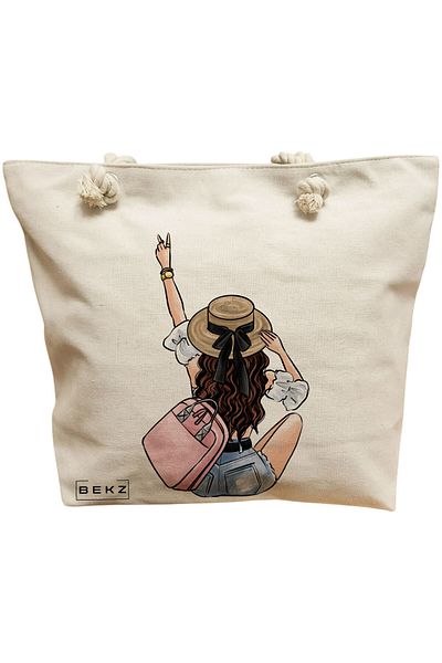 BEKZ Textile Bag With Zipper, Tote Bag, Flamingo Model 3 38 X 34.5 Cm, ​​White, ®