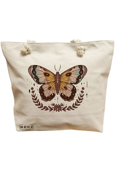BEKZ Textile Bag With Zipper, Tote Bag, Pattern On My Way To Make Some Bad Decisions 38 X 34.5 Cm, ​​White