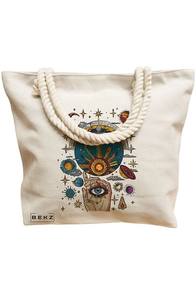 BEKZ Textile Bag With Zipper, Tote Bag, Yellow Glasses Model 38 X 34.5 Cm, ​​White, ®