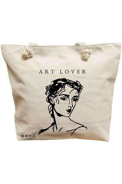 BEKZ Sacosa Textila Cu Fermoar, Geanta Tote, Model Books 33 38 X 34.5 Cm, Alb, ®