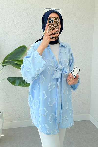 Salih Çelebi Tassel Detailed Long Kimono 2334 - Baby Blue
