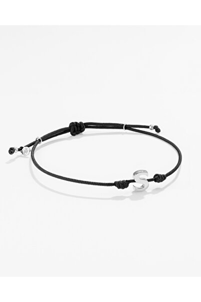 MEKS JEWELS Gümüş Harfli Siyah İpli İkon Bileklik