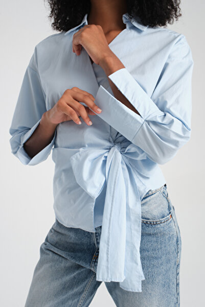 efstyle πουκάμισο από ποπλίνα διπλό πέτο με δέσιμο στη μέση