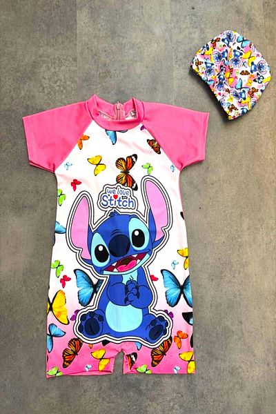DeKuBaby New Season Cute Character Printed Uv Protection Girls' Jumpsuit Swimsuit with Quick Dry Feature