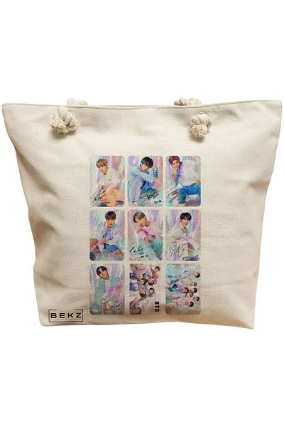 BEKZ Textile Bag With Zipper, Tote Bag, Books And Flowers Model 10 38 X 34.5 Cm, ​​White, ®