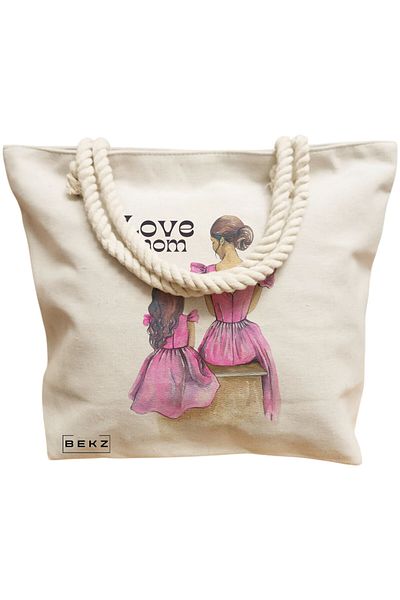 BEKZ Sacosa Textila Cu Fermoar, Geanta Tote, Model The Bookie Girl 28 38 X 34.5 Cm, Alb, ®