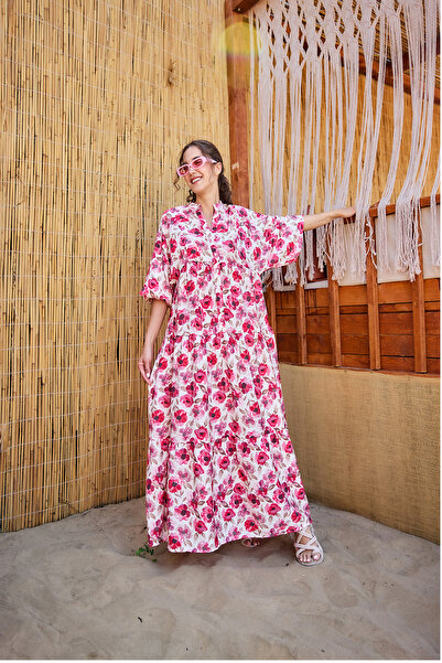 LOCCO Women's Ethnic Floral Patterned Dress Fuchsia