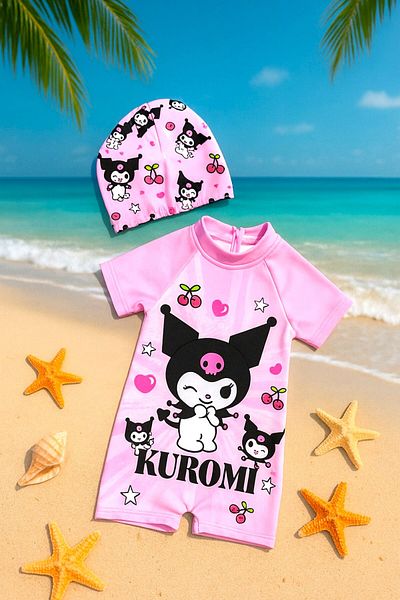 DeKuBaby New Season Cute Character Printed Uv Protection Girls' Jumpsuit Swimsuit with Quick Dry Feature