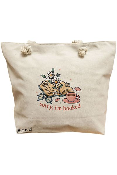 BEKZ Textile Bag With Zipper, Tote Bag, Flower Bouquet 5 Model, 38 X 34.5 Cm, ​​White, ®