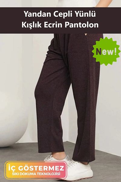 Pastimost Anti-Sweat Comfortable Fit Elastic Waist Wide Leg Side Pockets Woolen Ecrin Trousers