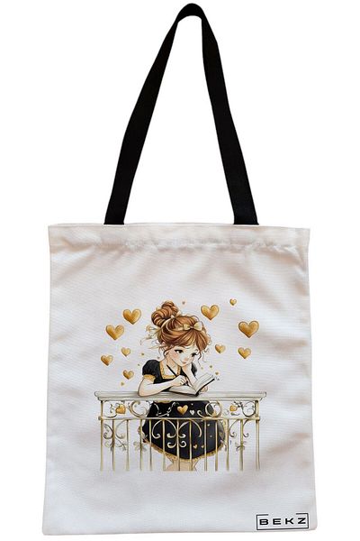 BEKZ Sacosa Textila Cu Fermoar, Geanta Tote, Model Colorful Butterfly, 38x34.5 Cm, Alba, ®