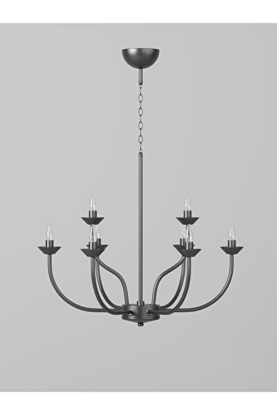 avizade VALENTIA Siyah 8 Kollu Klasik Avize E14 Duylu Metal Gövdeli Salon ve Yemek Odası Avizesi