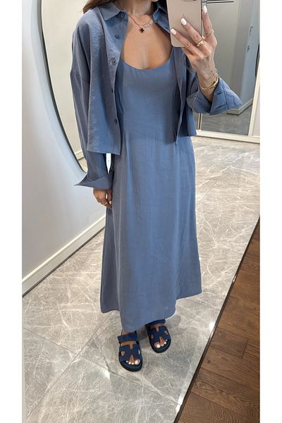 My Blog Blue - Gray Modal Shirt Dress Suit - 51153