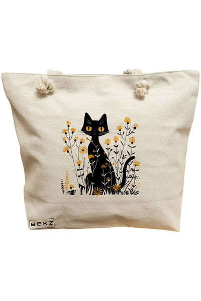 BEKZ Τσάντα θαλάσσης, μοντέλο Cat and Flowers 12, 40x51 εκ., Κρεμ, BEKZ®