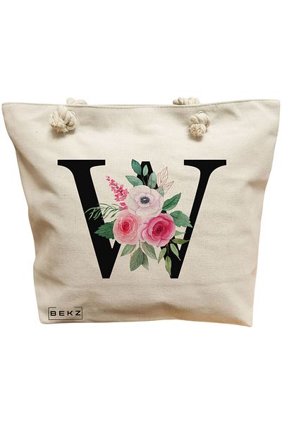 BEKZ Sacosa Textila Cu Fermoar, Geanta Tote, Model The Bookie Girl 2 38 X 34.5 Cm, Alb, ®