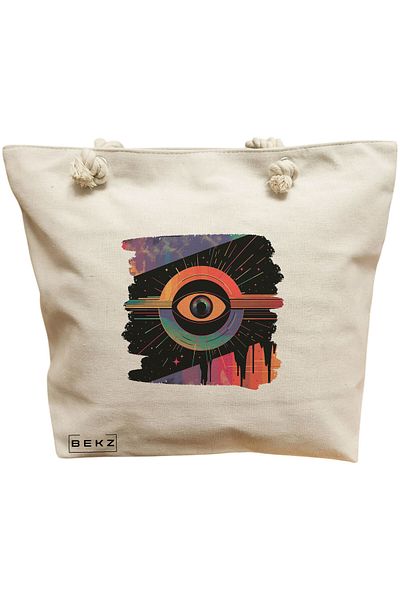 BEKZ Sacosa Textila Cu Fermoar, Geanta Tote, Model Introvert Nutrient Facts 38 X 34.5 Cm, Alb, ®