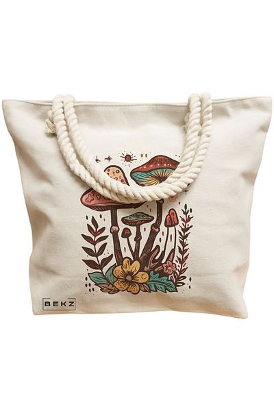 BEKZ Sacosa Textila Cu Fermoar, Geanta Tote, Model Books 8 38 X 34.5 Cm, Alb, ®
