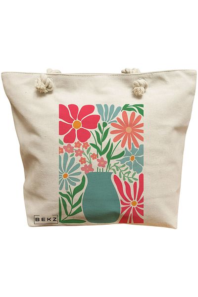BEKZ Sacosa Textila Cu Fermoar, Geanta Tote, Model Sip And Style 38 X 34.5 Cm, Alb, ®