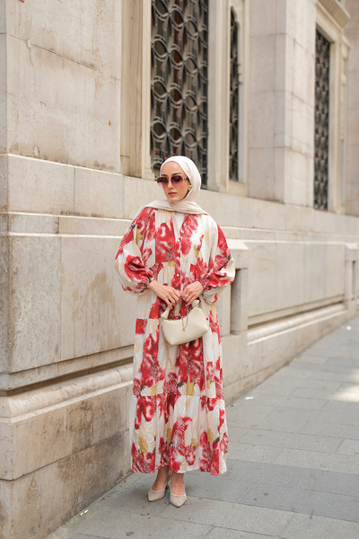 LOCCO Women's Print Patterned Dress Red