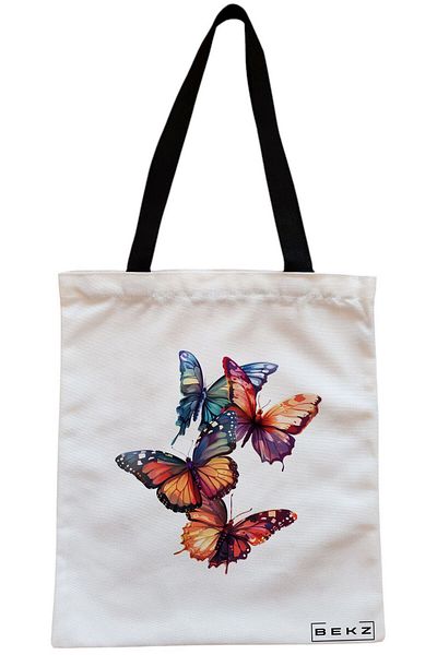 BEKZ Sacosa Textila Cu Fermoar, Geanta Tote, Cu Litera W Si Mandala, 38x34.5 Cm, Alba, ®