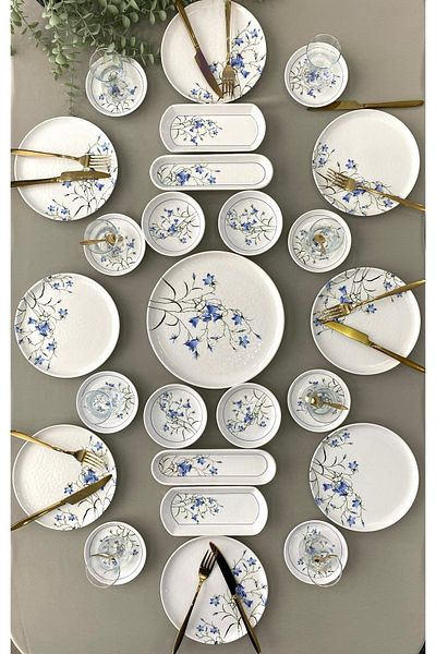 Borser Çiğdem Blue Model 8-Person 25 Piece Breakfast Set Breakfast Set [Blue 8]