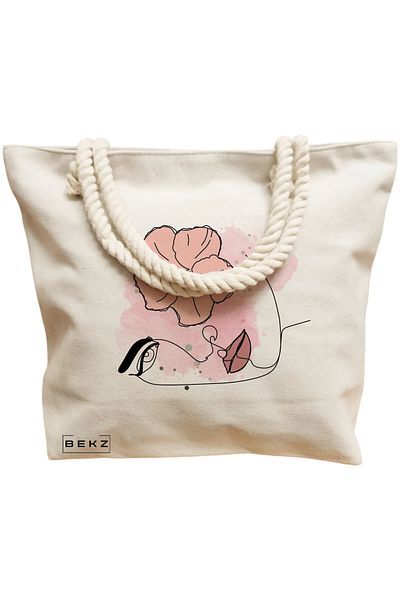 BEKZ Beach bag, Floral Line model, 40x51 cm, Cream, BEKZ®