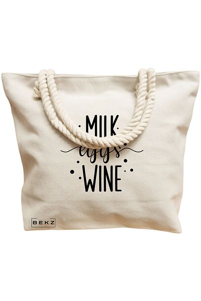 BEKZ Textile Bag With Zipper, Tote Bag, Books And Flowers Model 2 38 X 34.5 Cm, ​​White, ®