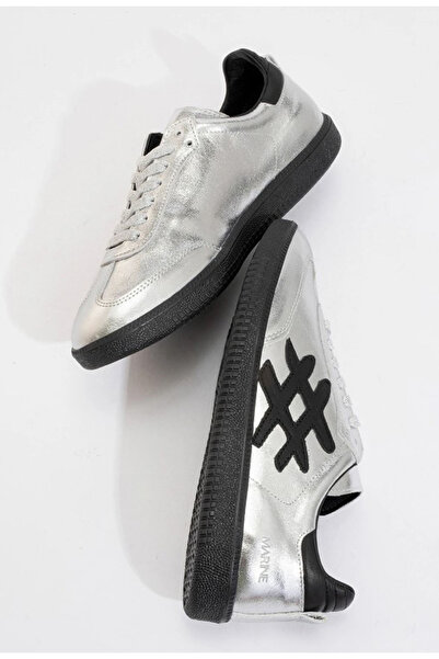 Afilli Femei Argintiu Negru Piele autentică Talpă plată subțire Pantofi de zi cu zi Pantofi sport pentru mers pe jos