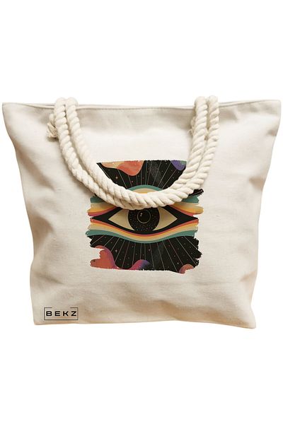 BEKZ Textile Bag With Zipper, Tote Bag, It's Too Peopley Outside Model 38 X 34.5 Cm, ​​White, ®