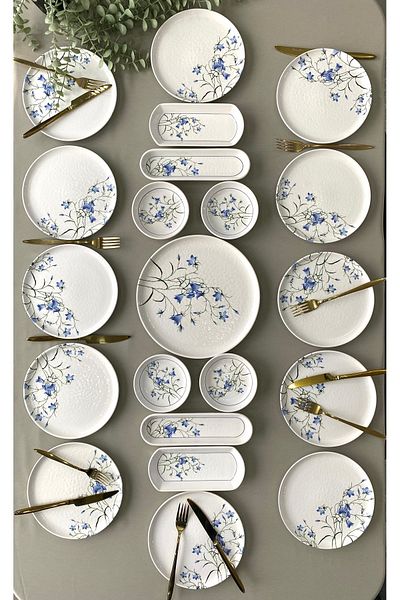 Borser Çiğdem Blue Model 12-Person 21 Piece Breakfast Set Breakfast Set[ Blue 12]