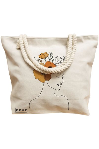 BEKZ Textile Bag With Zipper, Tote Bag, Flowers Model 13 38 X 34.5 Cm, ​​White, ®