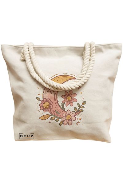 BEKZ Textile Bag With Zipper, Tote Bag, Flamingo Model 6 38 X 34.5 Cm, ​​White, ®